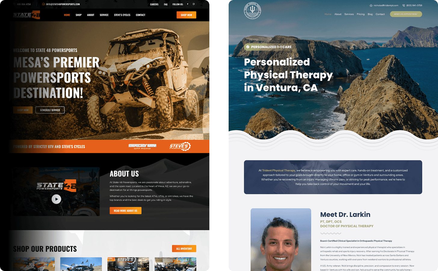 Website mockups built by Think Creative for its clients